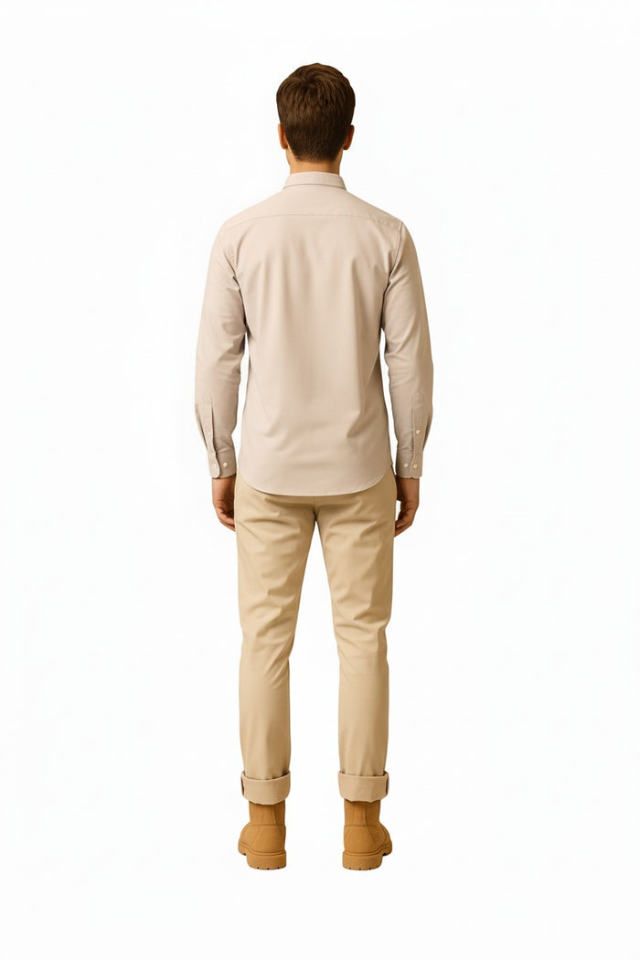 Men Natural Solid Polo Neck Casual Shirt