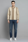 Men Natural Striped Polo Collar T-shirt