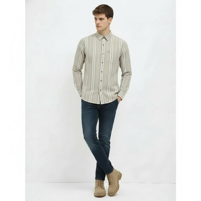 Men Natural Striped Polo Neck Shirt