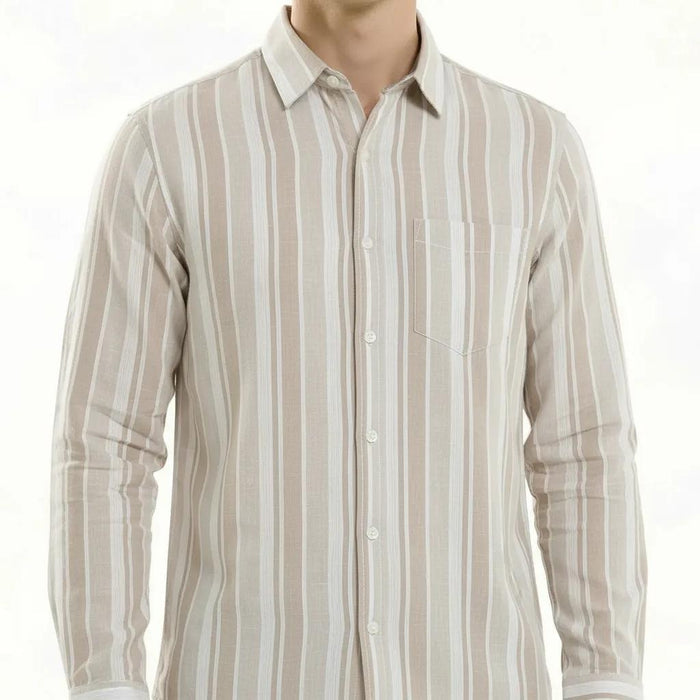 Men Natural Striped Polo Neck Shirt