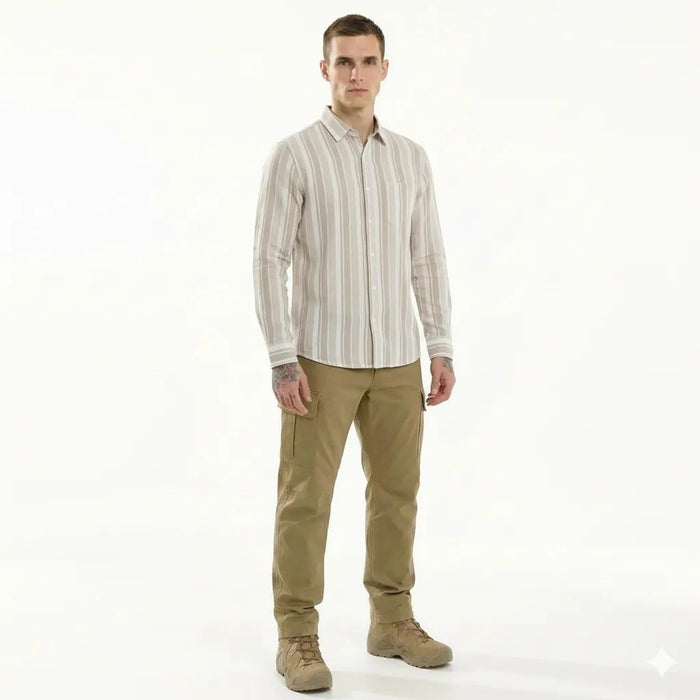 Men Natural Striped Polo Neck Shirt