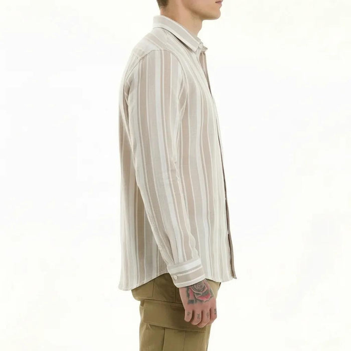 Men Natural Striped Polo Neck Shirt