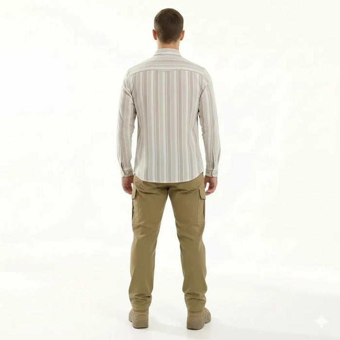 Men Natural Striped Polo Neck Shirt