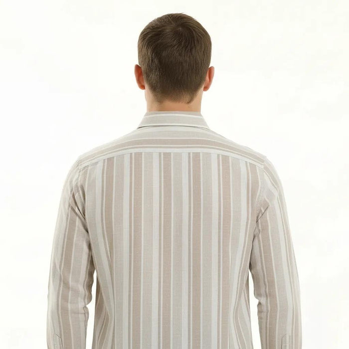 Men Natural Striped Polo Neck Shirt
