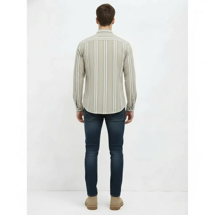 Men Natural Striped Polo Neck Shirt