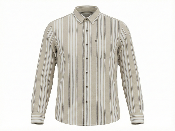 Men Natural Striped Polo Neck Shirt