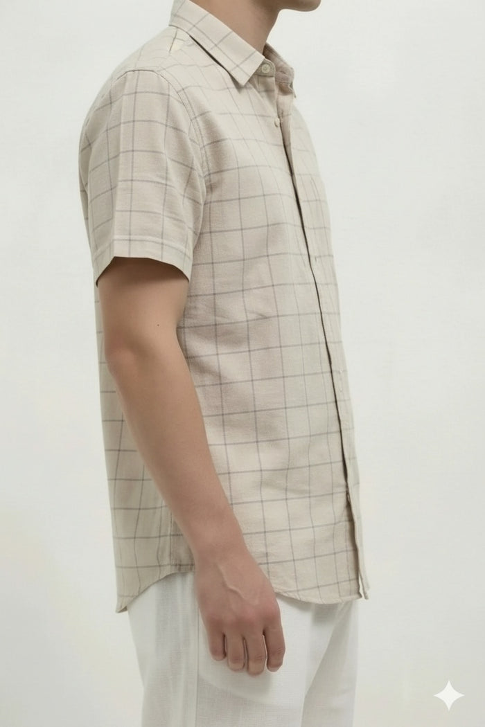 Men Natural Windowpane Checks Checked Casual Shirt