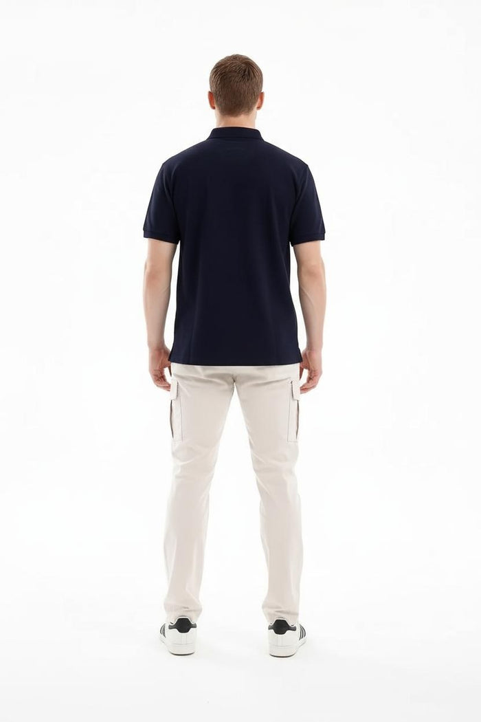 Men Navy Brand Logo Colourblocked Polo Collar T-shirt