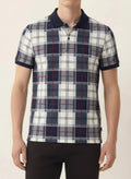 Men Navy Checked  Polo  Neck  T-Shirt