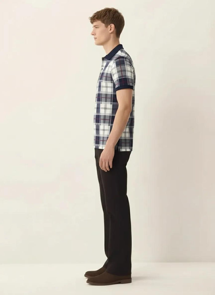 Men Navy Checked  Polo  Neck  T-Shirt