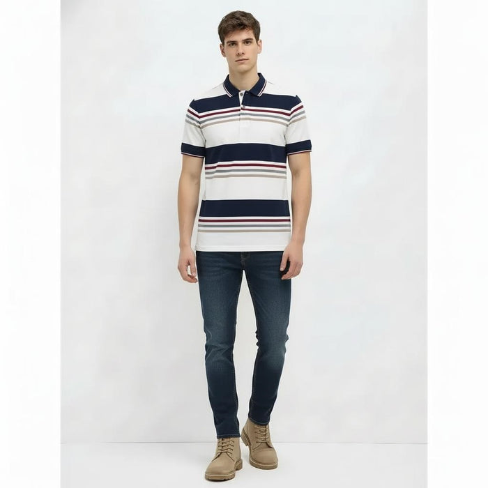 Men Navy Colourblocked Polo Collar T-shirt