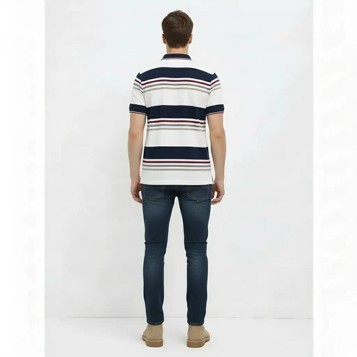 Men Navy Colourblocked Polo Collar T-shirt