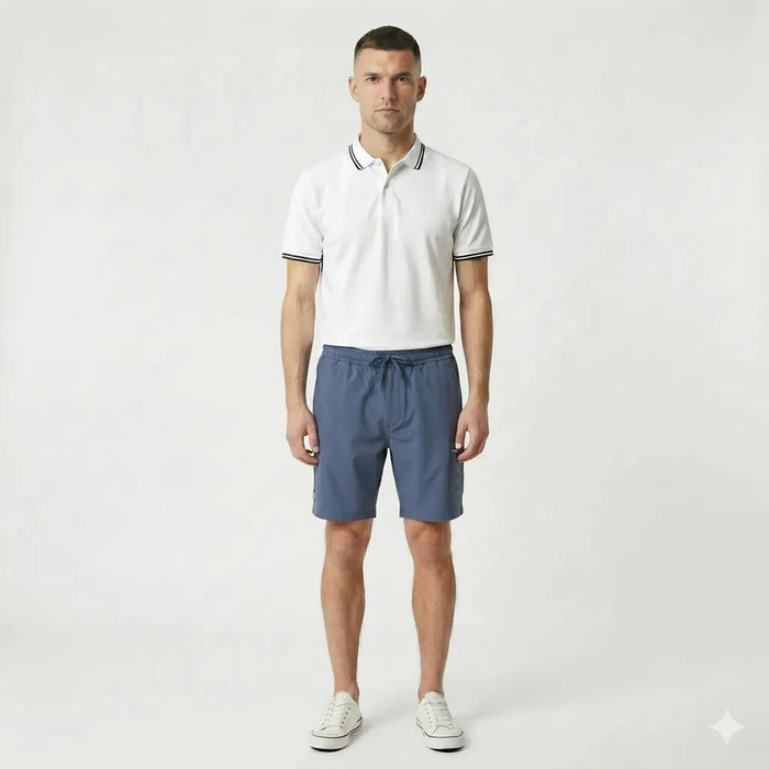 Men Navy Cotton Mid-Rise Shorts