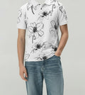 Men Navy Floral Printed Polo Collar T-shirt