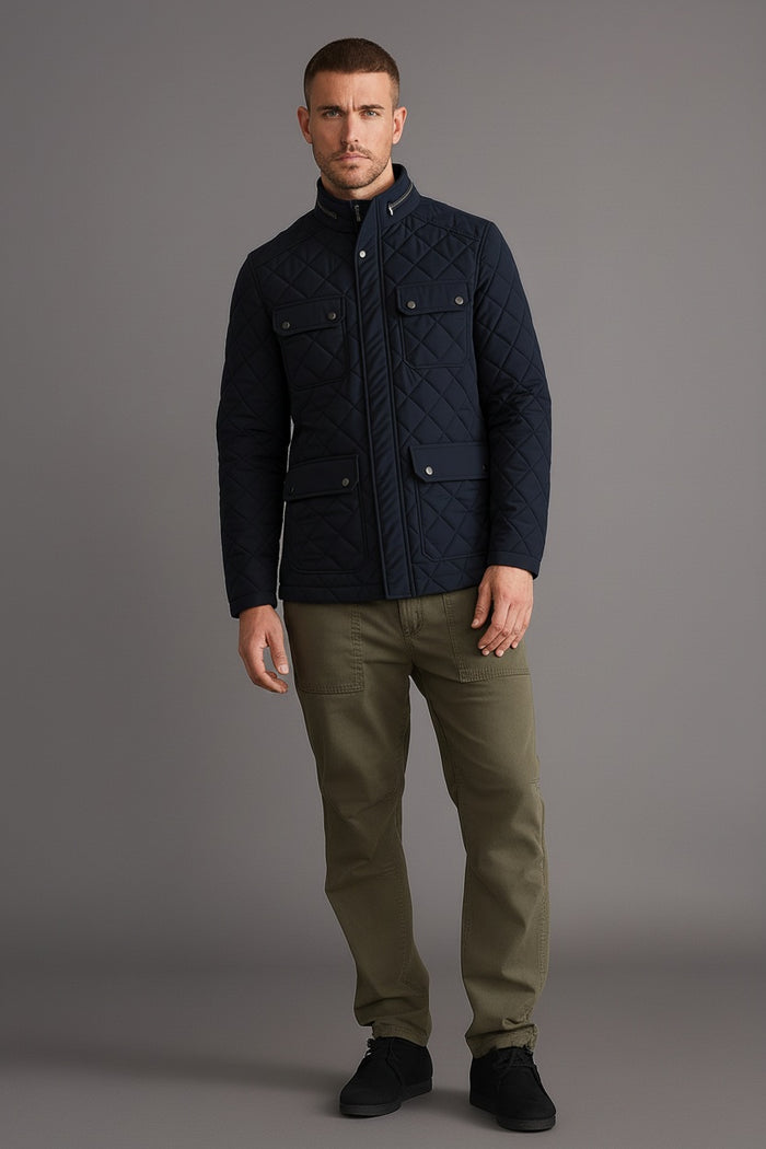 Men Navy Lightweight Quilted Jacket