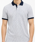 Men Navy Polo Collar Self Design T-shirt