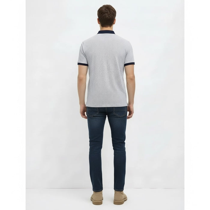 Men Navy Polo Collar Self Design T-shirt