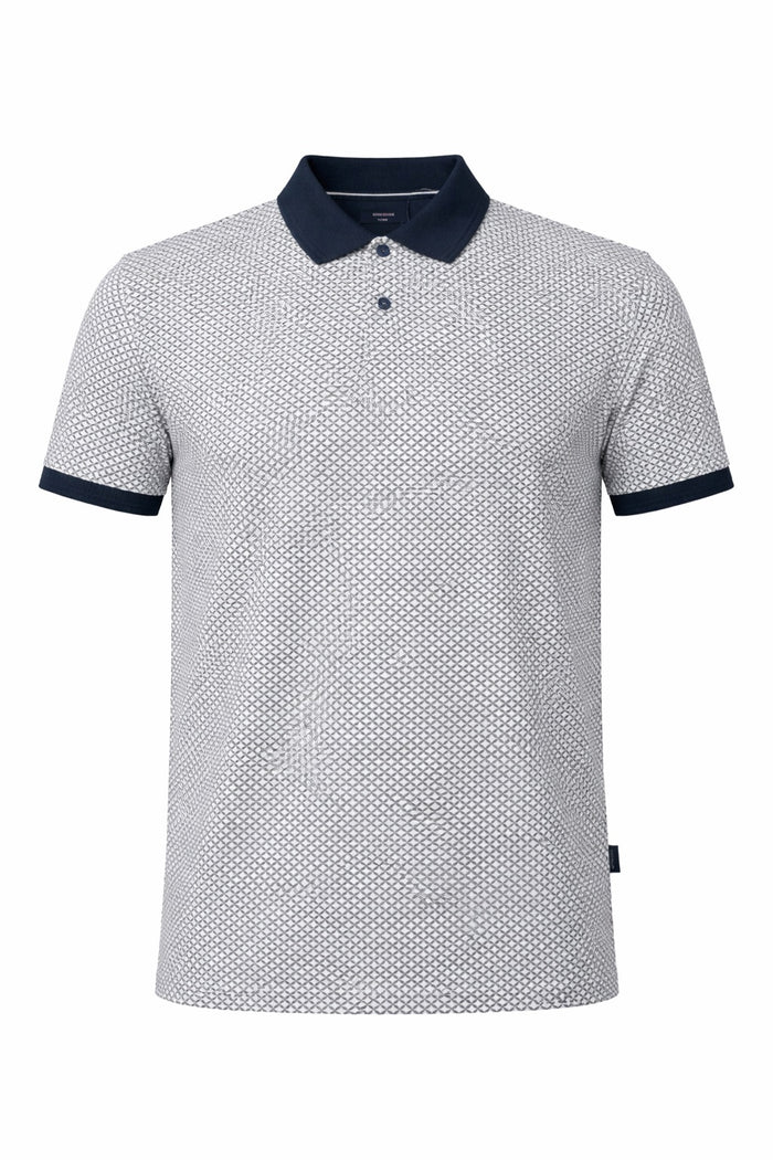 Men Navy Polo Collar Self Design T-shirt