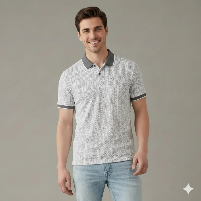 Men Navy Polo Collar Solid T-shirt
