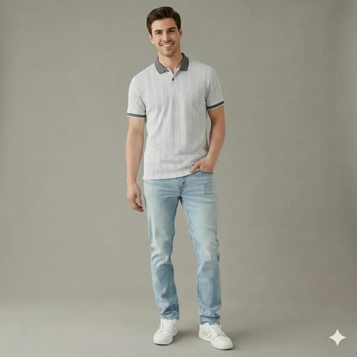 Men Navy Polo Collar Solid T-shirt