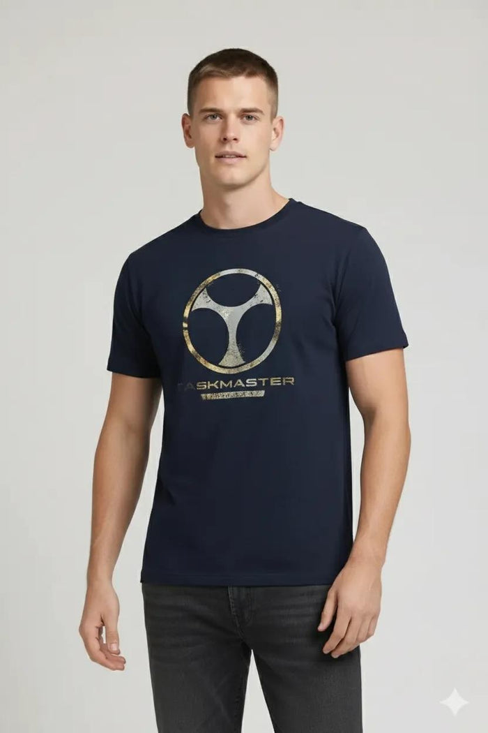 Men Navy Printed Round Neck T-shirt