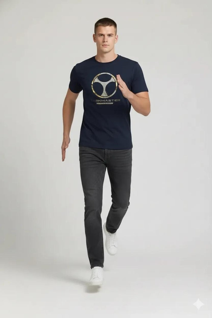 Men Navy Printed Round Neck T-shirt