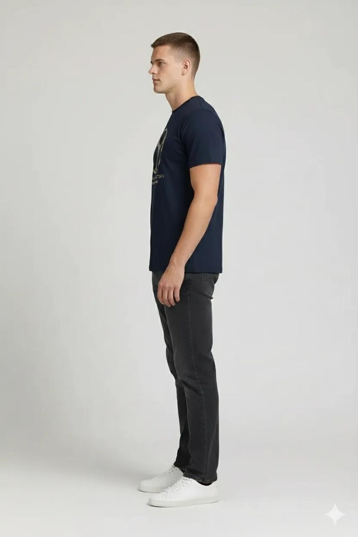 Men Navy Printed Round Neck T-shirt