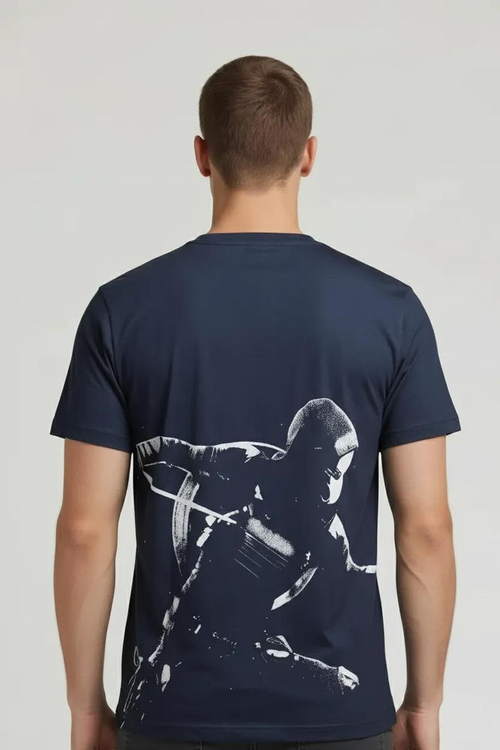 Men Navy Printed Round Neck T-shirt