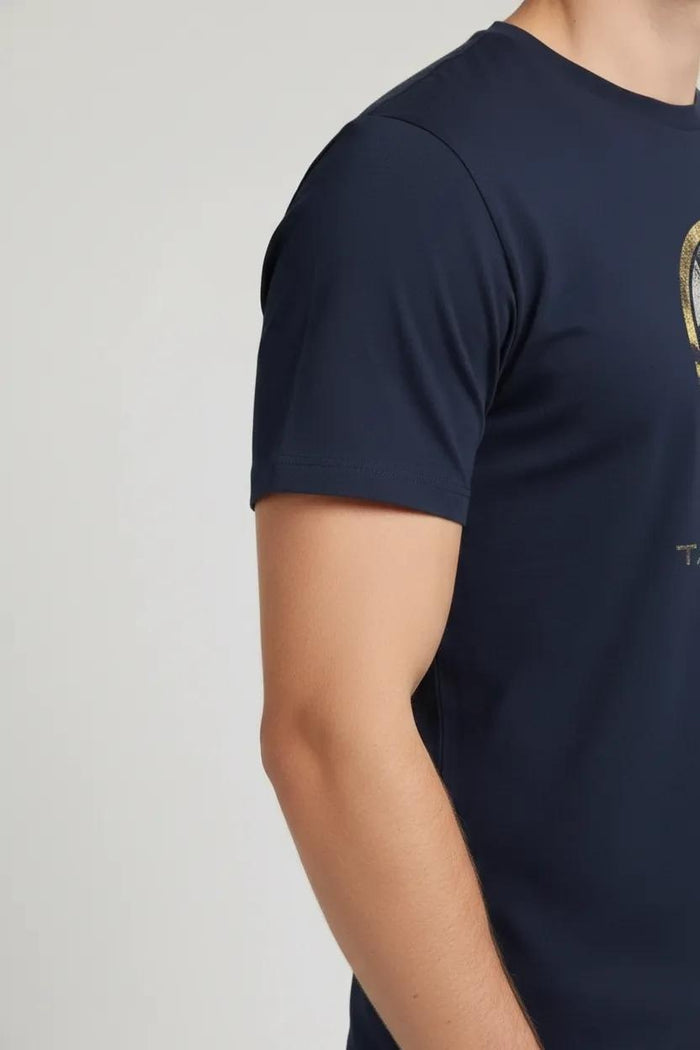 Men Navy Printed Round Neck T-shirt