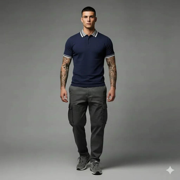 Men Navy Sold Polo Collar T-shirt