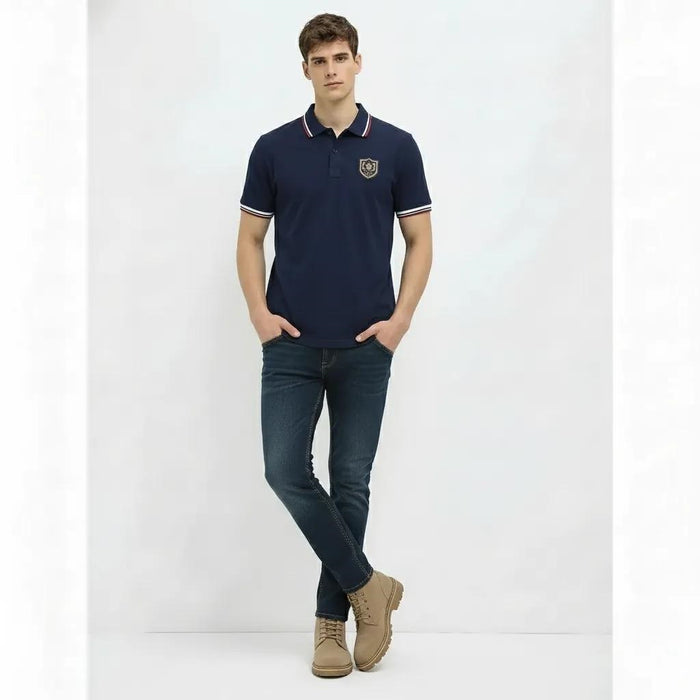 Men Navy Sold Polo Collar T-shirt