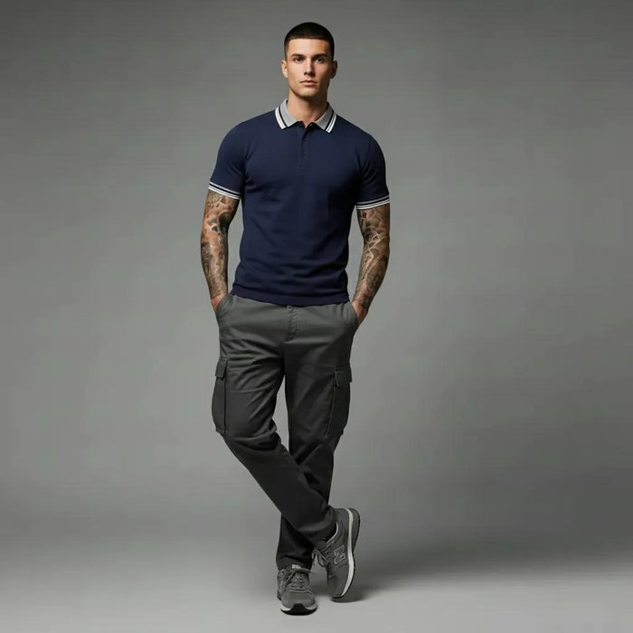 Men Navy Sold Polo Collar T-shirt