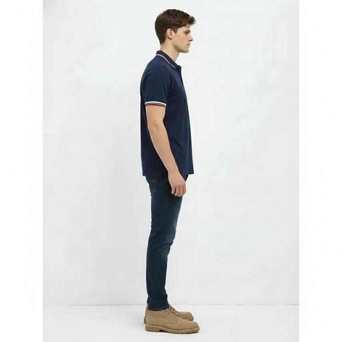 Men Navy Sold Polo Collar T-shirt