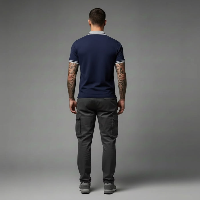 Men Navy Sold Polo Collar T-shirt