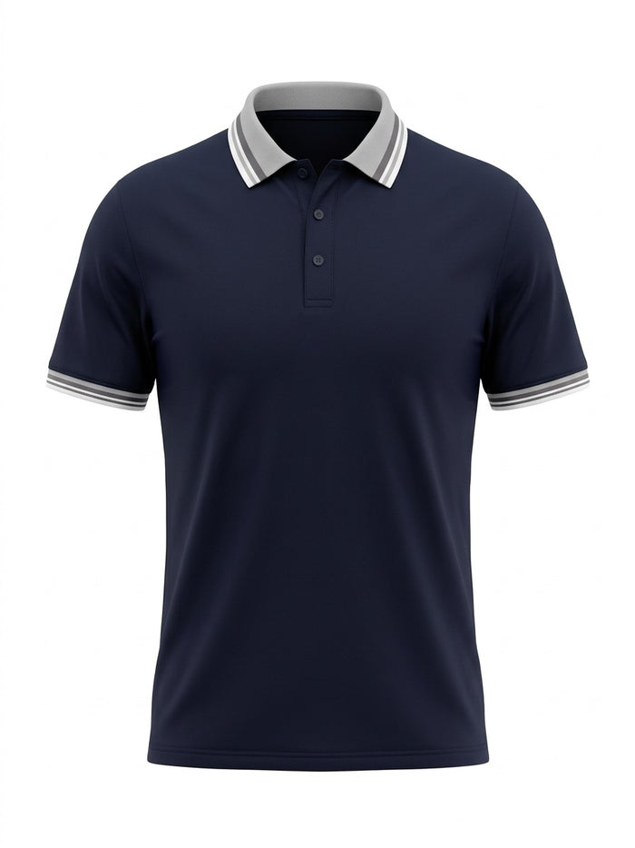 Men Navy Sold Polo Collar T-shirt