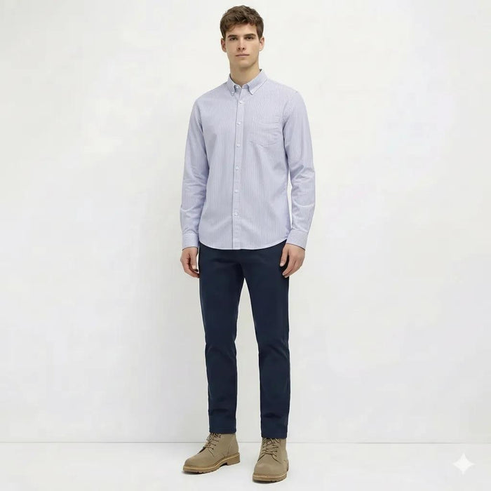 Men Navy Striped Casual Shirt