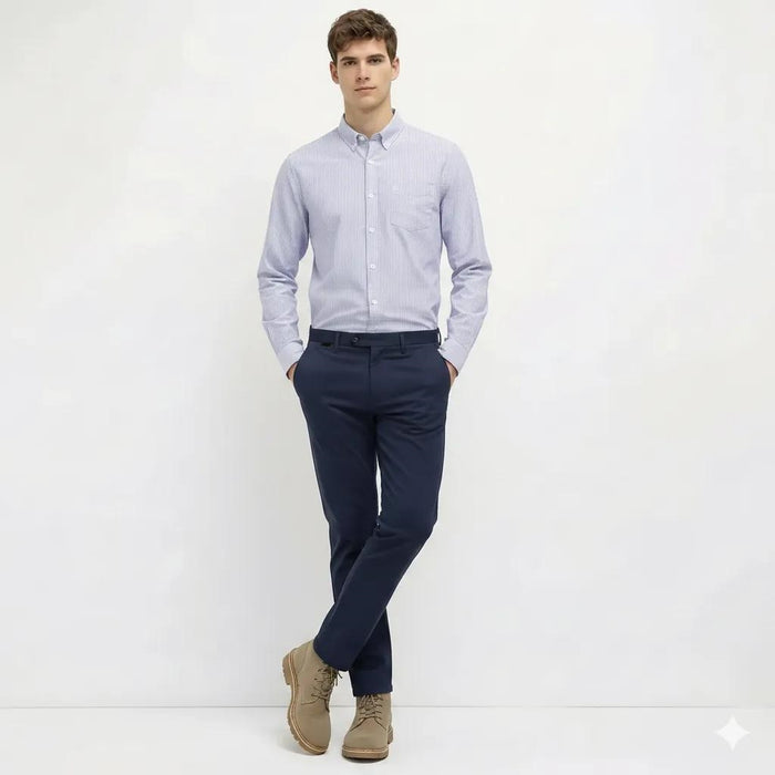 Men Navy Striped Casual Shirt