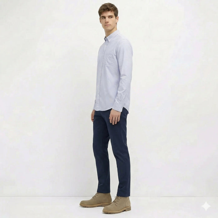 Men Navy Striped Casual Shirt