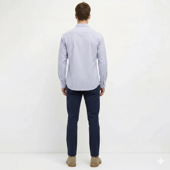 Men Navy Striped Casual Shirt
