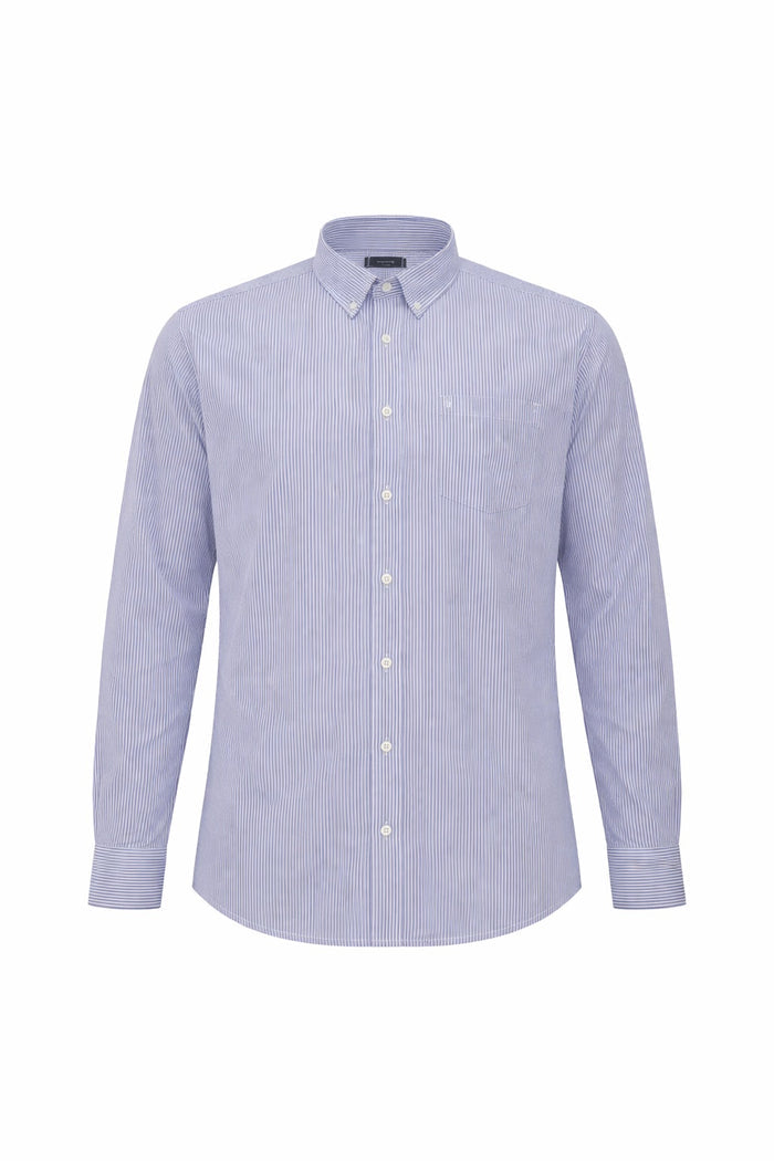 Men Navy Striped Casual Shirt