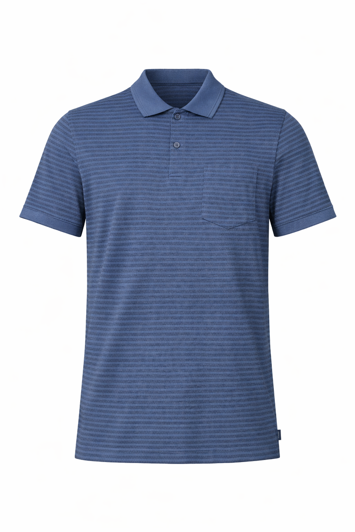 Men Navy Striped Polo Collar Pockets T-shirt