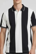Men Navy Striped Polo Collar T-shirt