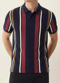 Men Navy Striped Polo Collar T-shirt