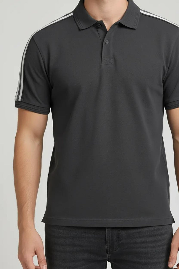 Men Navy Striped Polo Collar T-shirt