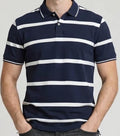 Men Navy Striped Polo Collar T-shirt