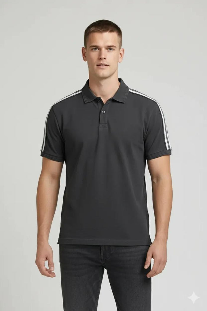 Men Navy Striped Polo Collar T-shirt
