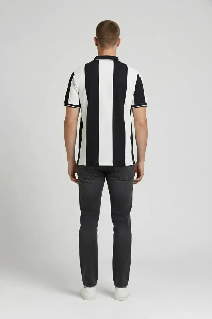 Men Navy Striped Polo Collar T-shirt
