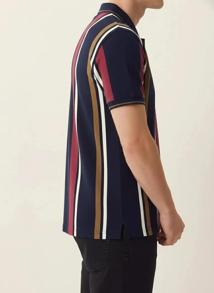 Men Navy Striped Polo Collar T-shirt