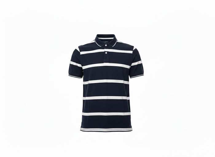 Men Navy Striped Polo Collar T-shirt