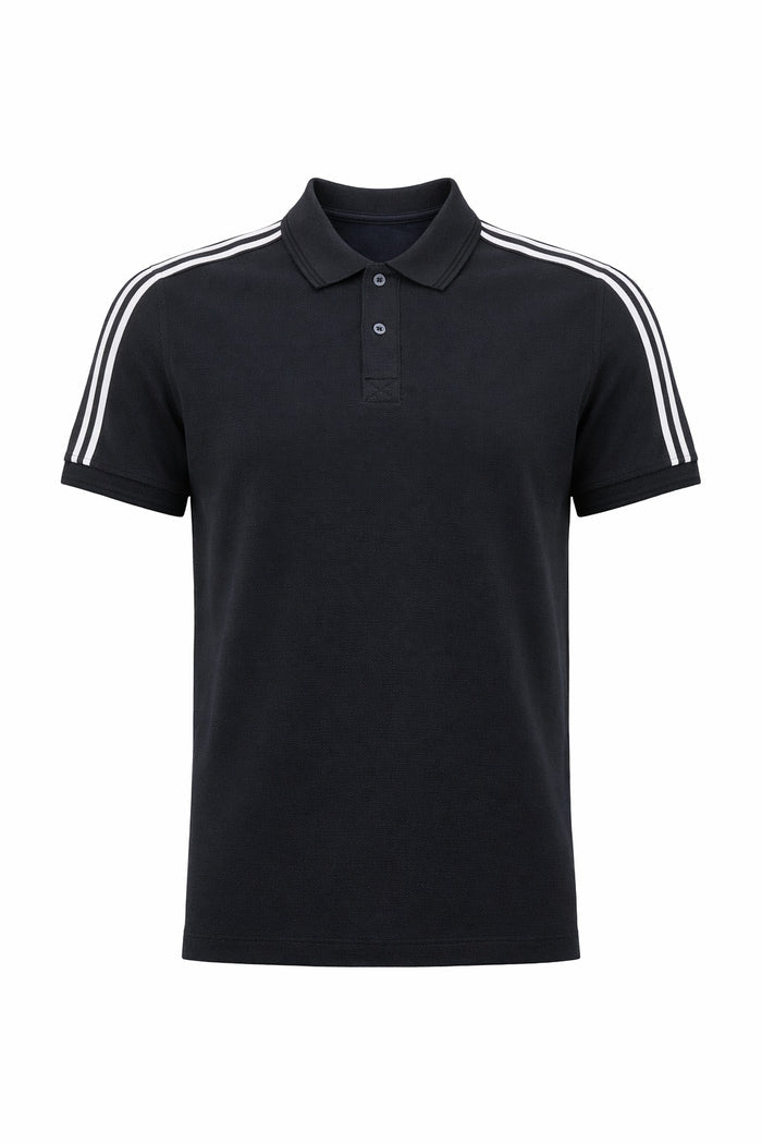 Men Navy Striped Polo Collar T-shirt
